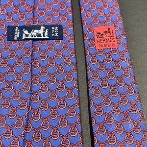 Hermes 100% silk tie. Red and blue.